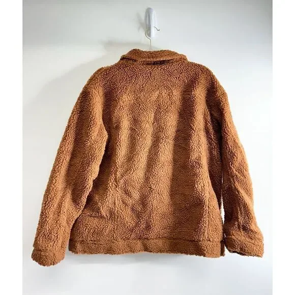 Forever21 Teddy Jacket Womens Size Large Brown Buttoned Front Pockets‎ - Picture 3 of 6